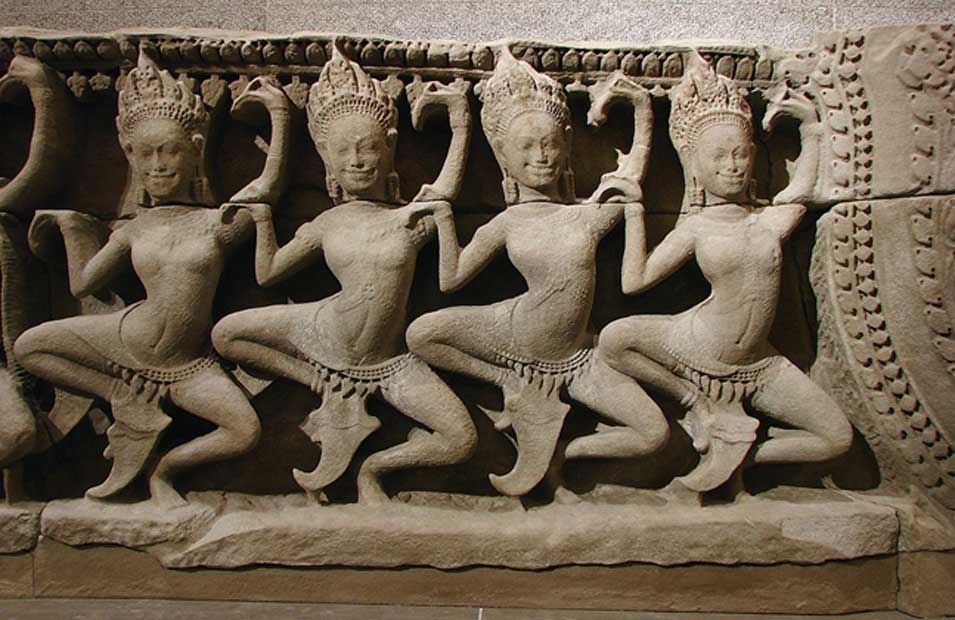 Apsaras dance taken from the 12th-century Bayon temple at Angkor in Cambodia.