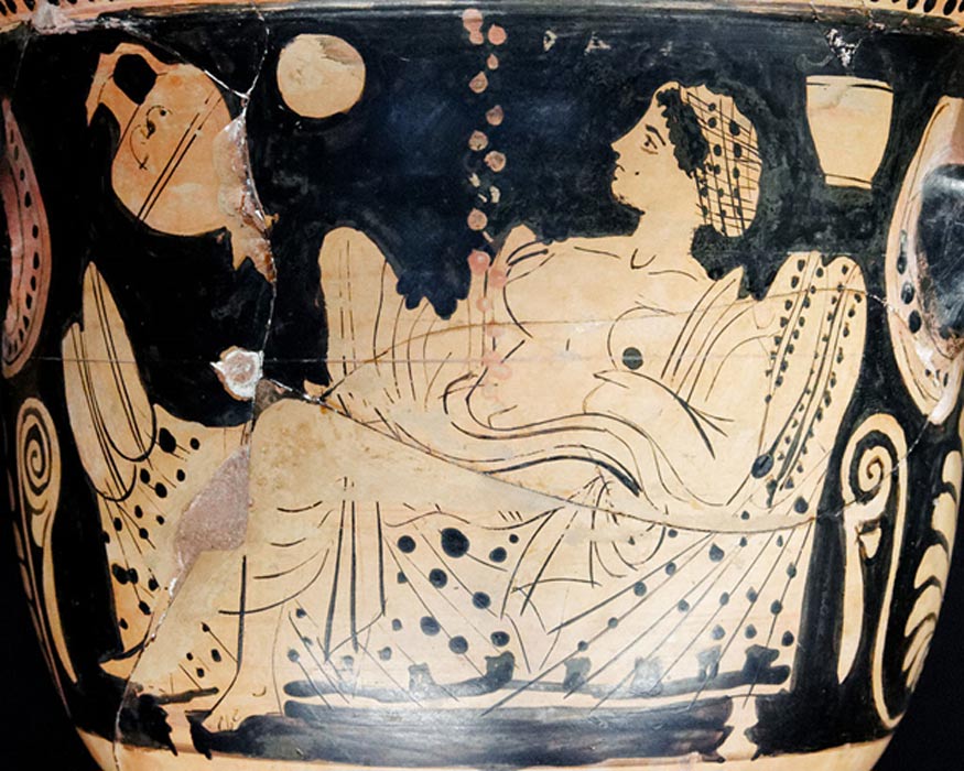 Danaë and a shower of gold, representing god Zeus visiting and impregnating Danaë.