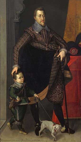 Ferdinand II of Habsburg, Emperor of the Holy Roman Empire, King of Hungary and Bohemia with his court dwarf.