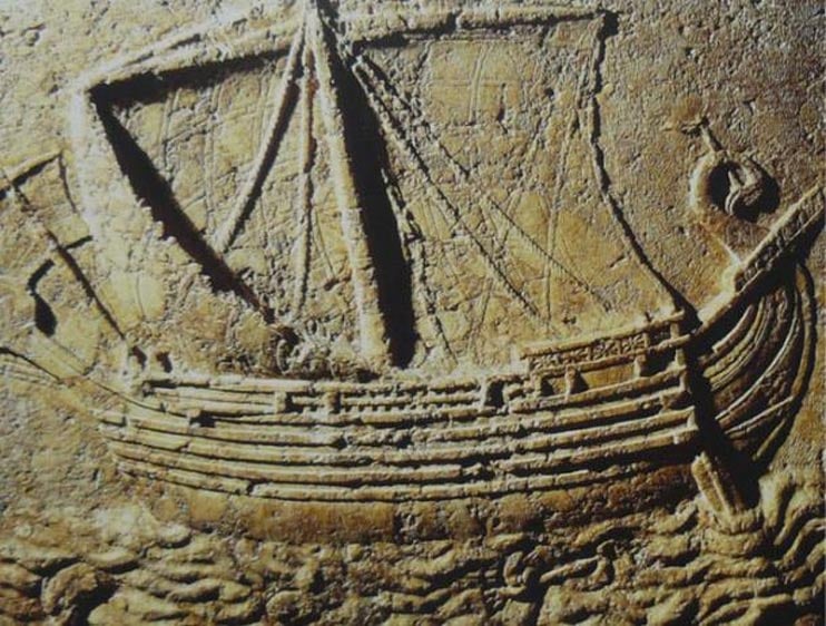 Phoenician ship Carved on the face of a sarcophagus. 2nd century AD. 