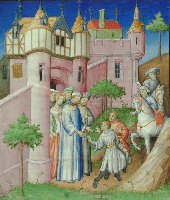 The Polos leaving Constantinople in 1259-1260. "Le Livre des Merveilles", 15th century. 