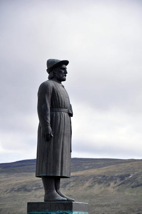 Statue depicting Snorri Sturluson. By Gustav Vigeland at Reykholt, Iceland. 