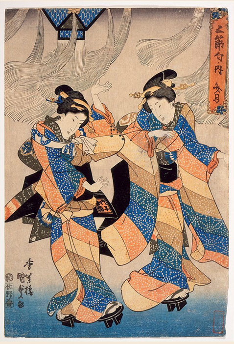 Tanabata Festival Dance, Japanese woodcut, 1830s.