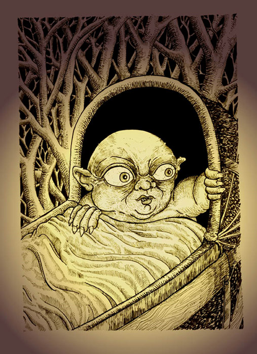 19th-century image of a faerie changeling baby. 