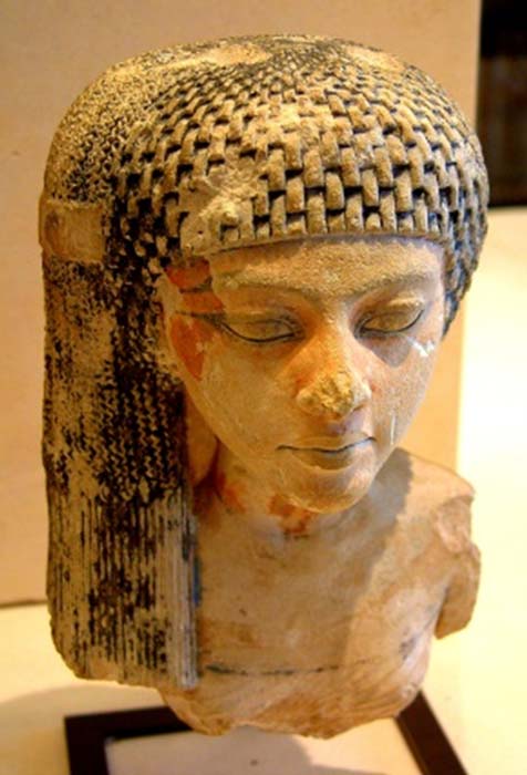 A limestone bust from Amarna that is believed to depict Princess Meritaten. Musée du Louvre, Paris.