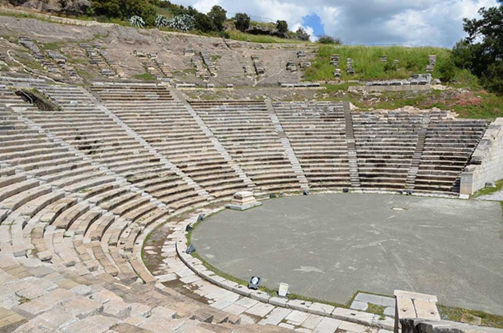 The theater of ancient Halicarnassus, built in the 4th century BC during the reign of King Mausolos and enlarged in the 2nd century AD, the original capacity of the theatre was 10,000.                                           Bodrum, Turkey.