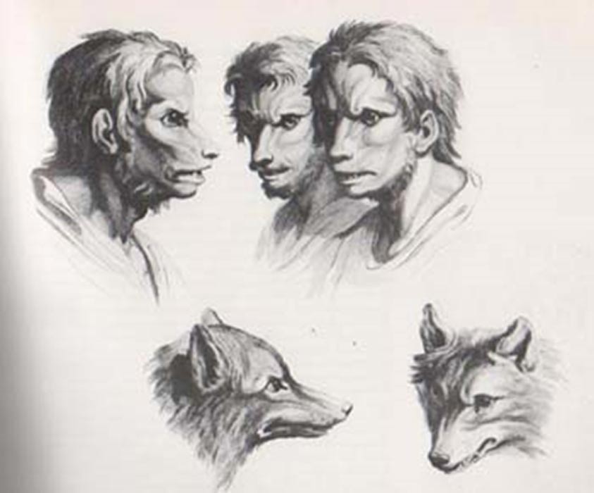 Engravings of wolves and wolf-men 