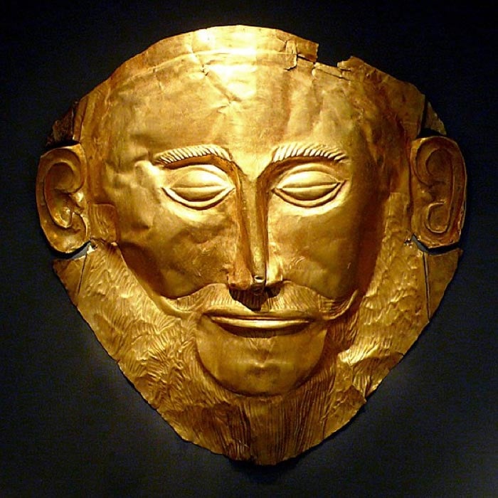 The 16th-century BC mask discovered by Heinrich Schliemann in 1876 at Mycenae, Greece, was called the ‘Mask of Agamemnon’. National Archaeological Museum, Athens. (CC BY-SA 2.0)