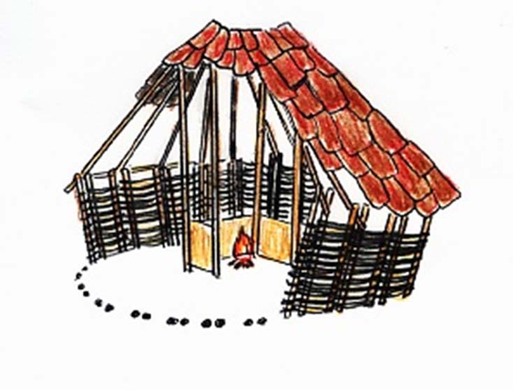 A sketch of a timber Adena house. (CC BY-SA 3.0)