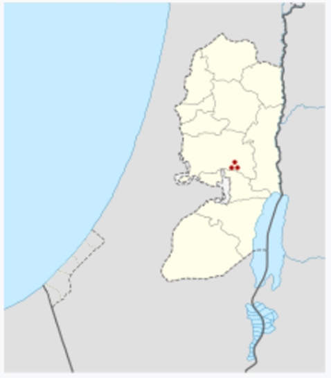 Ai (or Et-Tell) shown in the West Bank. The site of et-Tell (Arabic for "the ruin-heap") is about three km east of the modern village of Beitin (Bethel), atop a watershed plateau overlooking the Jordan Valley and the city of Jericho 14 km east.