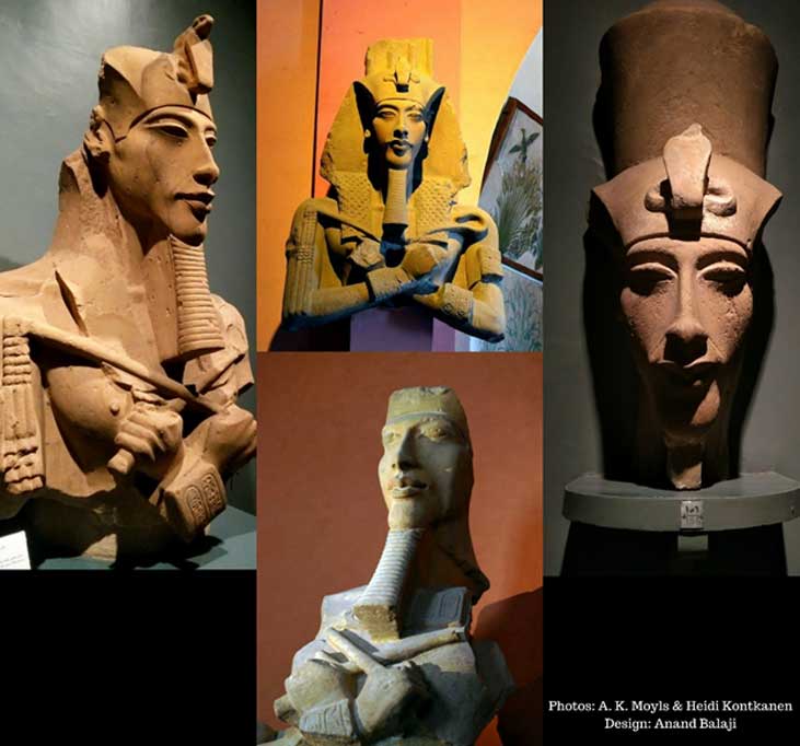 A selection of the remnants of Akhenaten’s colossal statues that were deliberately smashed and knocked to the ground at Karnak, when the temples he had dedicated to the Aten were destroyed during the Amarna backlash. Luxor and Cairo Museums.