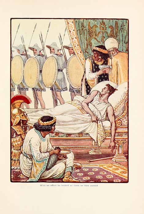 Alexander on his deathbed looking at his soldiers in ‘The story of Greece’ by Walter Crane (Public Domain)