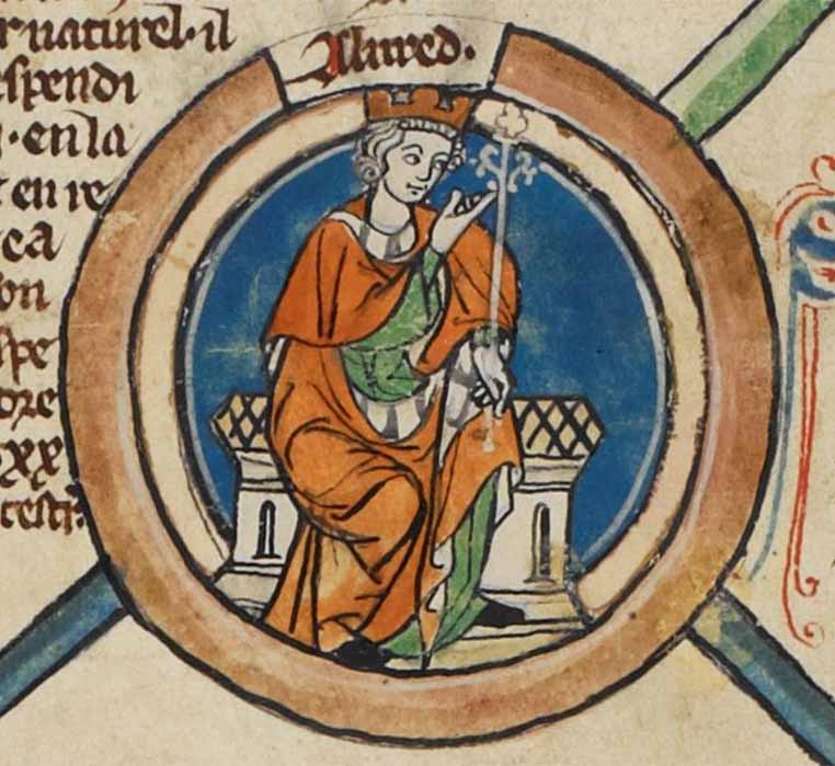 King Alfred depicted in the early 14th-century Genealogical Chronicle of the English Kings (Public Domain)