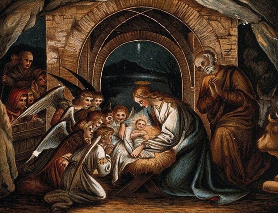 Angels pray at the birth of Christ, nativity (Wellcome Images / CC BY-SA 4.0)