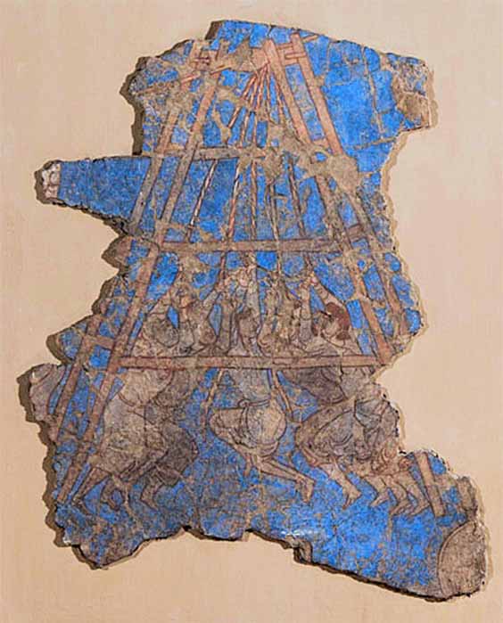 Arabs besieging the city of Samarkand, captured in 722 AD. Palace of Devastich (706-722), Penjikent mural (Public Domain)