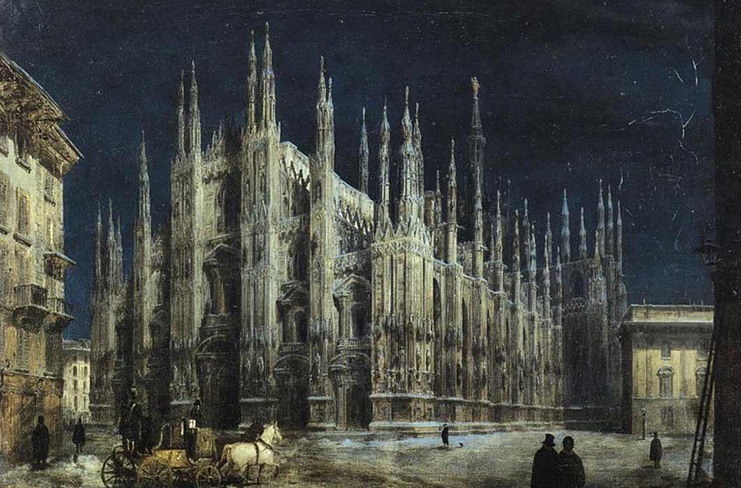 Notturno di Piazza del Duomo a Milano by Angelo Inganni (before 1866) (Public Domain)