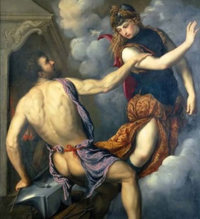 Athena Scorning the Advances of Hephaestus by Paris Bordone (circa 1555-1560) (Public Domain)