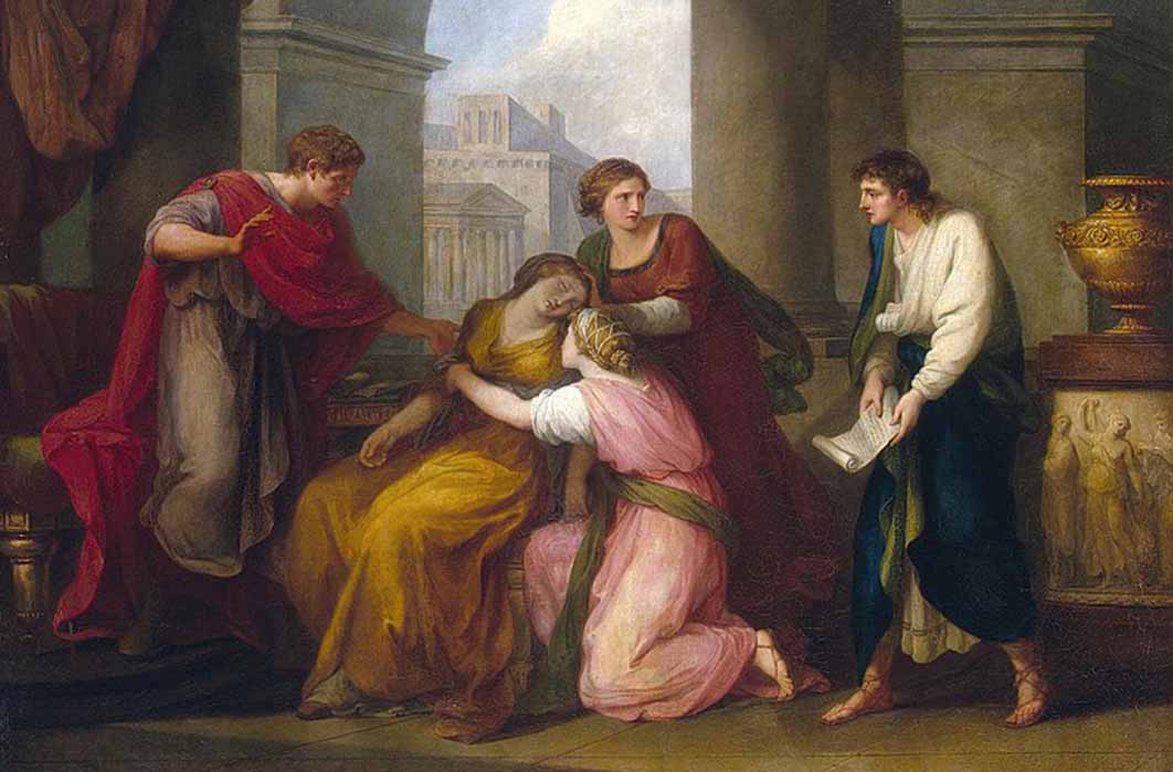 Virgil Reading the Aeneid to Emperor Augustus and his wife Livia with his daughter Julia present by Angelica Kauffmann (1788) Hermitage Museum (Public Domain)