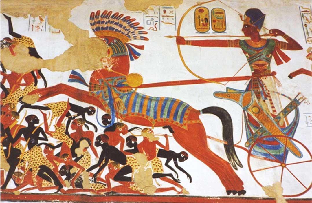 Ramses II at his chariot falls upon the Nubians 