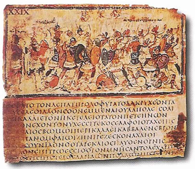 Iliad, Book VIII, lines 245–53, Greek manuscript, late fifth, early sixth centuries AD. (Public Domain)