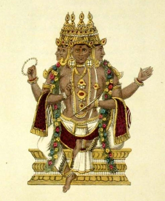 Brahma. Hand coloured engravings by Frederic Shoberl from his work 'The World in Miniature: Hindoostan'. London: R. Ackerman (1820) (Pubic Domain)