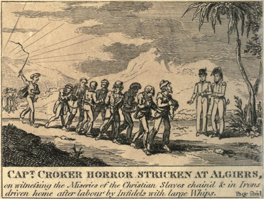British captain witnessing the miseries of Christian slaves in Algiers, 1815 (Public Domain)
