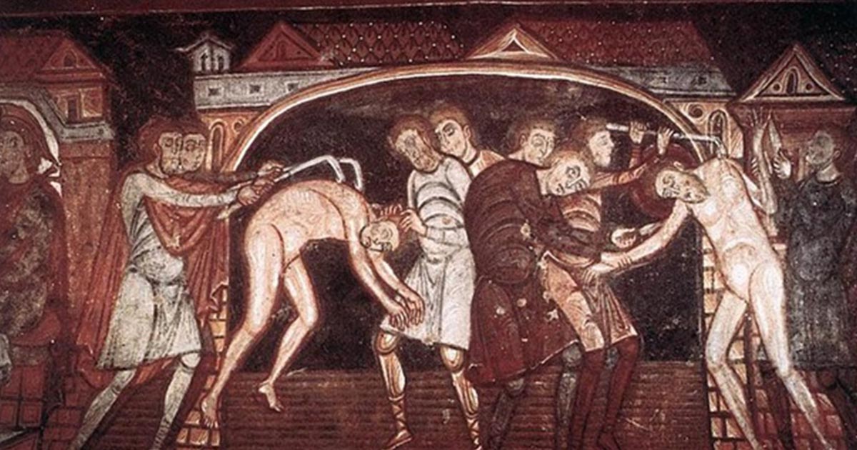 Sts Savinus and Cyprian are tortured (circa 1100) Abbey Church of Saint-Savin-sur-Gartempe (Public Domain)