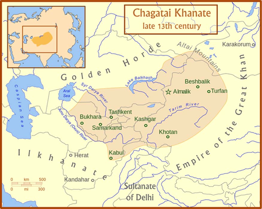 The Chagatai Khanate and its neighbors in the late 13th century. (CC BY 3.0)