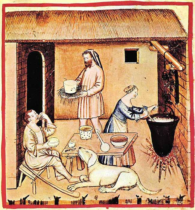 Cheese-making, Tacuinum sanitatis Casanatensis (14th century) (Public Domain)