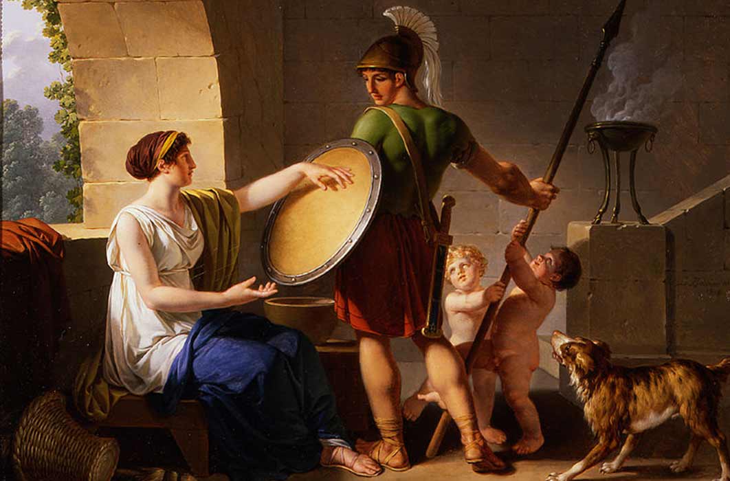 Spartan women upon handing their sons their shields, instructed them to come home 