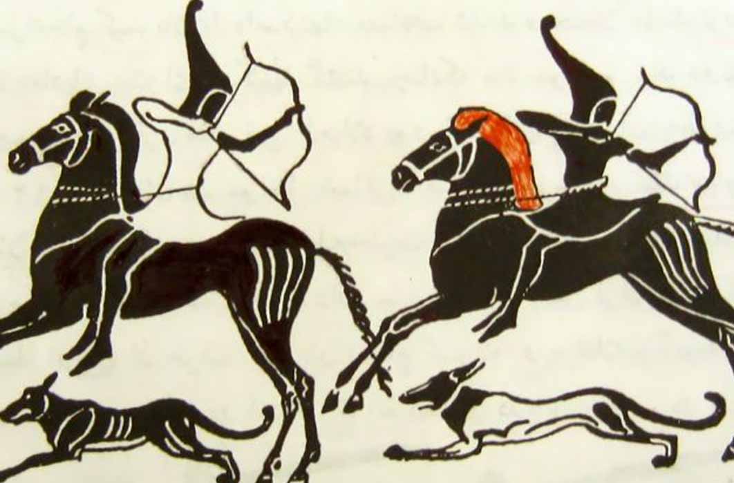 Reproduction of a depiction of Cimmerian mounted archers from a Greek vase. (Shams bahari /CC BY-SA 3.0)