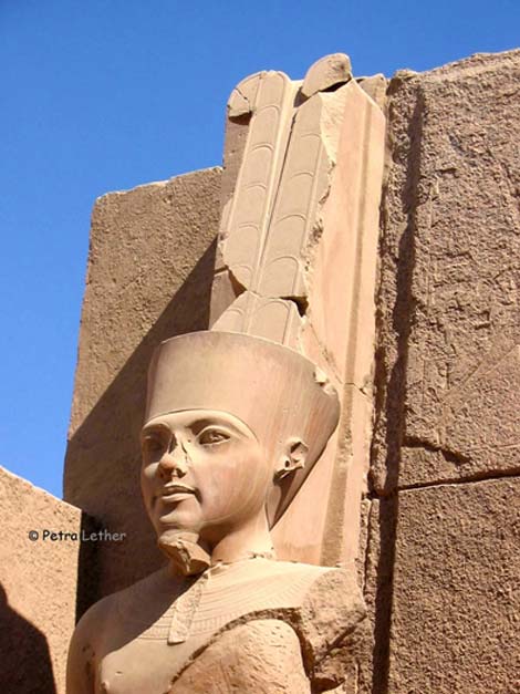 Colossal statue of Amun at Karnak Temple, carved in the likeness of Pharaoh Tutankhamun. As with almost all of the boy-king’s monuments, Horemheb, the erstwhile generalissimo and last ruler of the Eighteenth Dynasty - who had served under the young king - usurped this sculpture too.