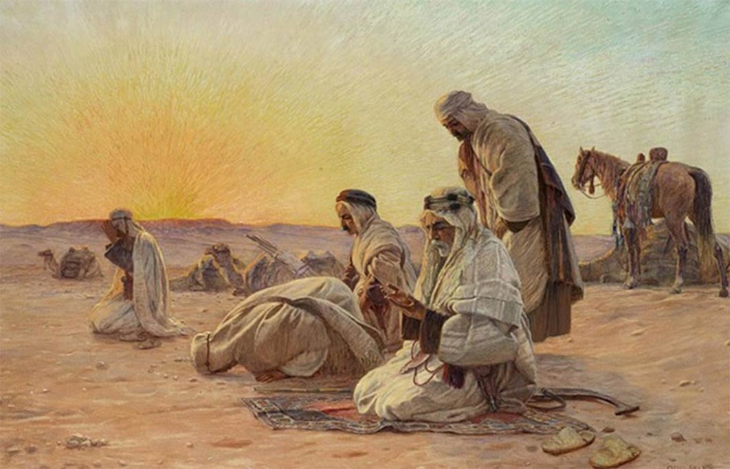 Morning Prayers’ (circa 1936) by Otto Pliny. The Essenes were thought to have had specific prayers related to the sunrise. Source: Public Domain