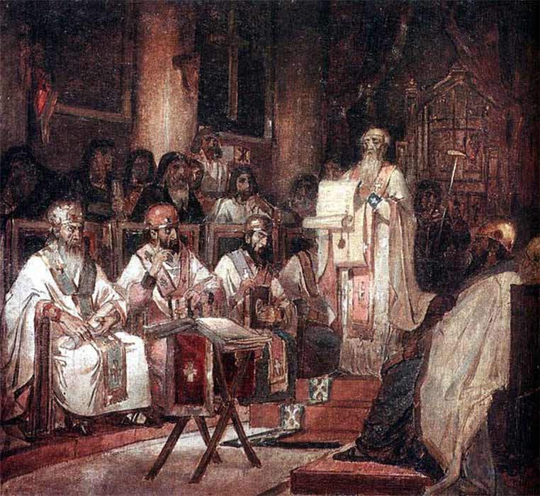 Second Ecumenical council by Vasilie Surikov. (1876) (Public Domain)