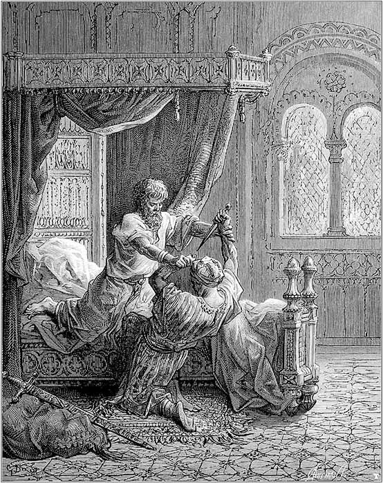 Edward I kills his attempted assassin on crusade in Acre by Gustave Doré (Public Domain)