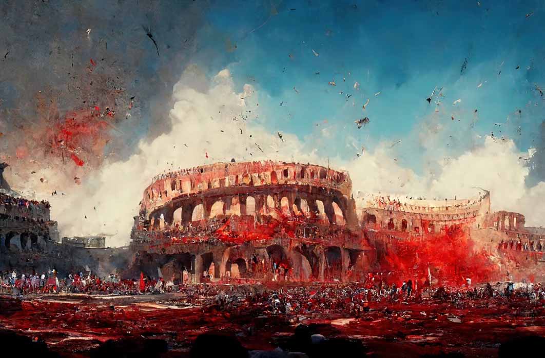 Bloody gladiator sports at the Colosseum ( Gasi/ Adobe Stock)