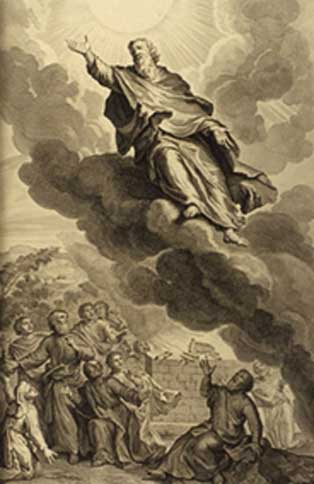God took Enoch. Illustrators of the 1728 Figures de la Bible, Gerard Hoet (1648–1733), published by P. de Hondt in The Hague in 1728 – (Public Domain)