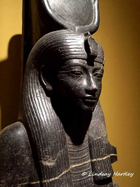 Granodiorite sculpture of Queen Tiye as the goddess Isis or Hathor. It is supposed to have been a part of a group of statues produced for the Sed festival of Amenhotep III. Donati collection. Museo Egizio, Turin