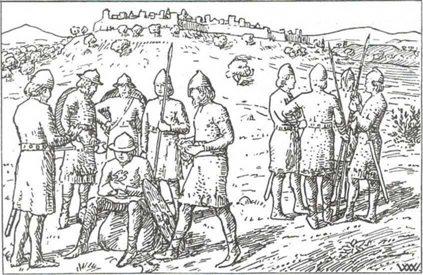 Harald’s men waited outside the city. Harald Hardraada saga, Heimskringla 