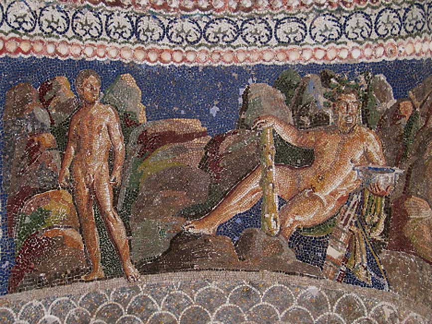 Heracles and his nephew, Iolaus. First century BC mosaic from the Anzio Nymphaeum, Rome (Public Domain)