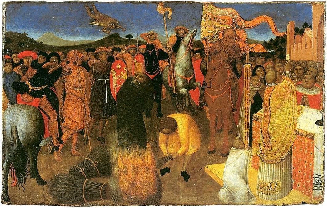 Burning of a heretic by Sassetta (1423) Melburn Museum(Public Domain)