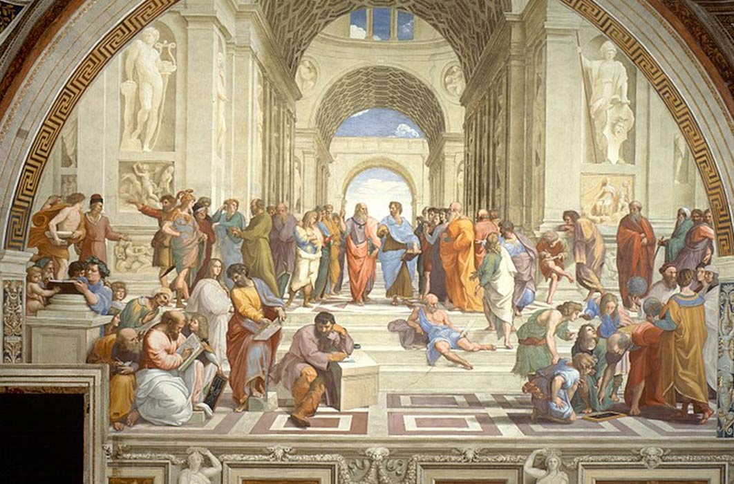 Plato and Aristotle in The School of Athens by Raffaello Sanzio da Urbino (Public Domain)