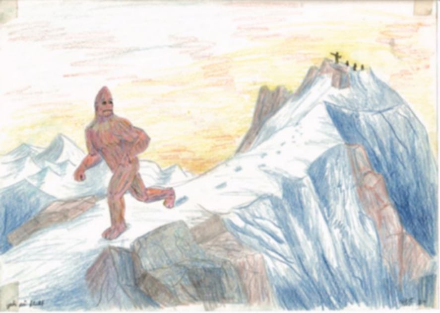 Illustration of a mythical Yeti upon descriptions from Desmond Doig and sir Edmond Hillary. (Public Domain)  