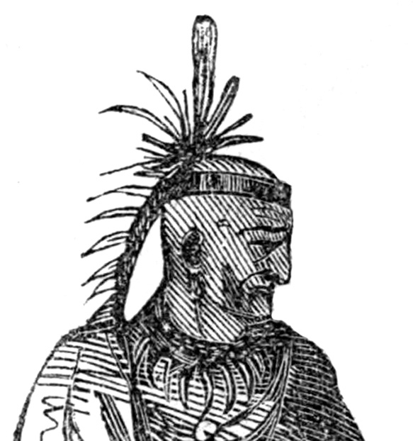 Illustration; one of the earliest depictions of Chief Cornstalk. From Frost's pictorial history of Indian wars and captivities from the earliest record of American history to the present time. 1872. (Public Domain)