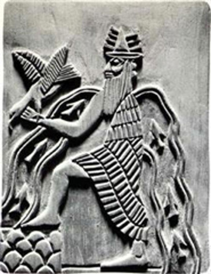 Image of the Sumerian god Enki. Modern reproduction of a detail of the Adda seal (circa 2300 BC) (Public Domain)