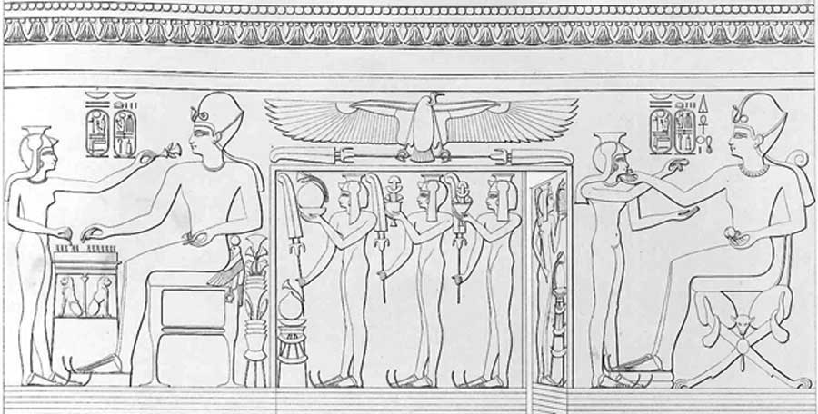In a series of delicate reliefs on the walls of the private quarters of Ramesses III above the gateway of his mortuary temple, the king is depicted engaging in amorous encounters with several unnamed women. Karl Lepsius. (Public Domain)