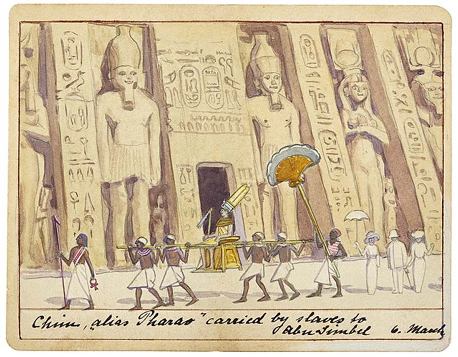 Inscription: Chim “alias Pharao” carried by slaves to Abu Simbel by Charles Deering? (1912) Vizcaya Museum (CC BY-SA 3.0)