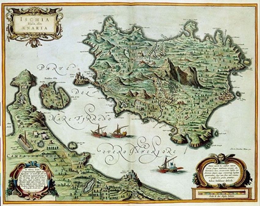 Ischia Island in the Atlas Van Der Hagen originally by the Italian cartographer Giovanni Antonio Magini (1555-1617) and copied by Joan and Cornelius Blaeu in 1640 (Public Domain)