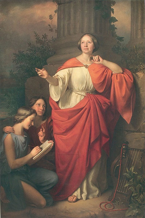 Jadwiga Łuszczewska, who used the penname Diotima, posing as the ancient seer in a painting by Józef Simmler, (1855) (Public Domain)