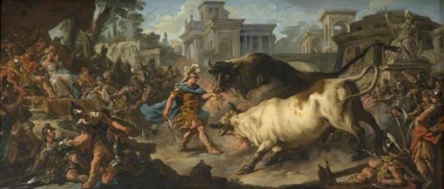 Jason Taming the Bulls of Aeëtes by  Jean-François de Troy (1742) (Public Domain)